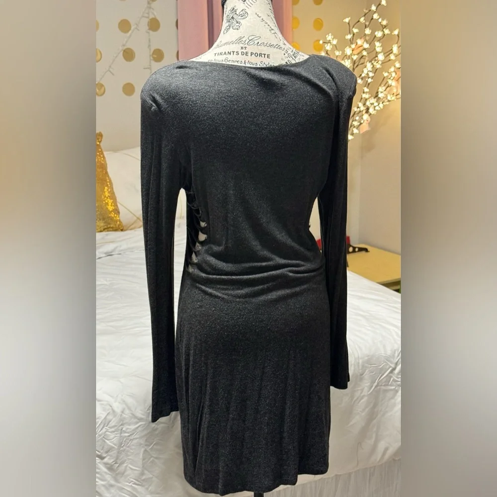 bebe Addiction Gray Bodycon Dress Cutout Sleeve Detail Large - Picture 2 of 6